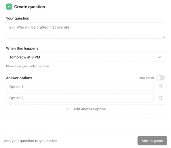 Question contest creation form