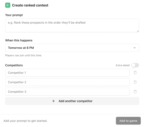 Ranked contest creation form