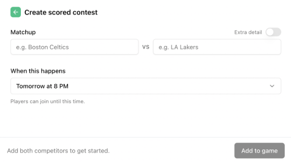 Scored contest creation form